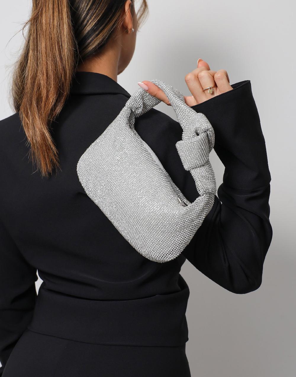 Simmi Silver Diamante Knot Detail Handbag