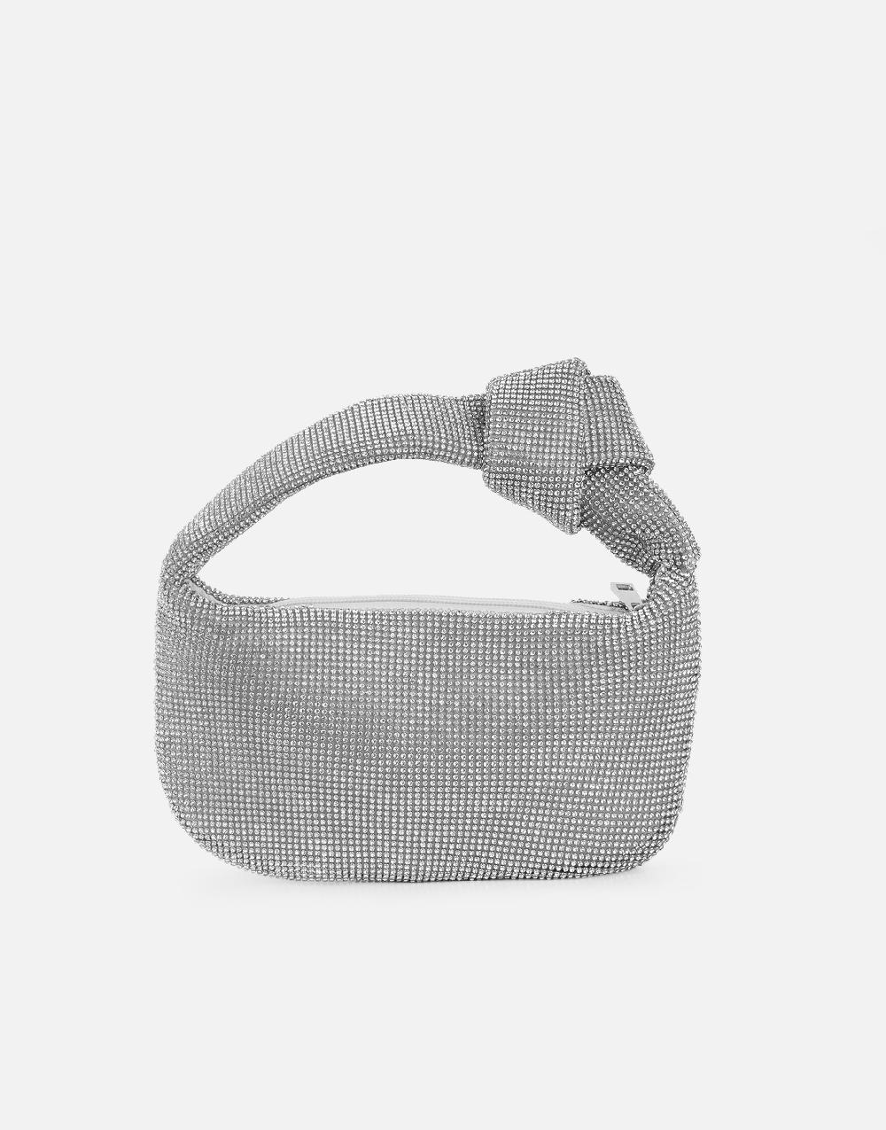 Simmi Silver Diamante Knot Detail Handbag