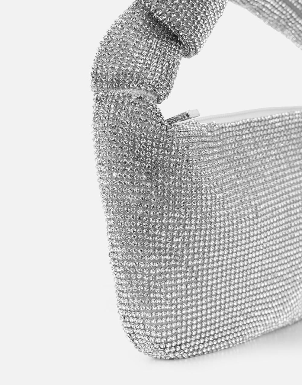 Simmi Silver Diamante Knot Detail Handbag