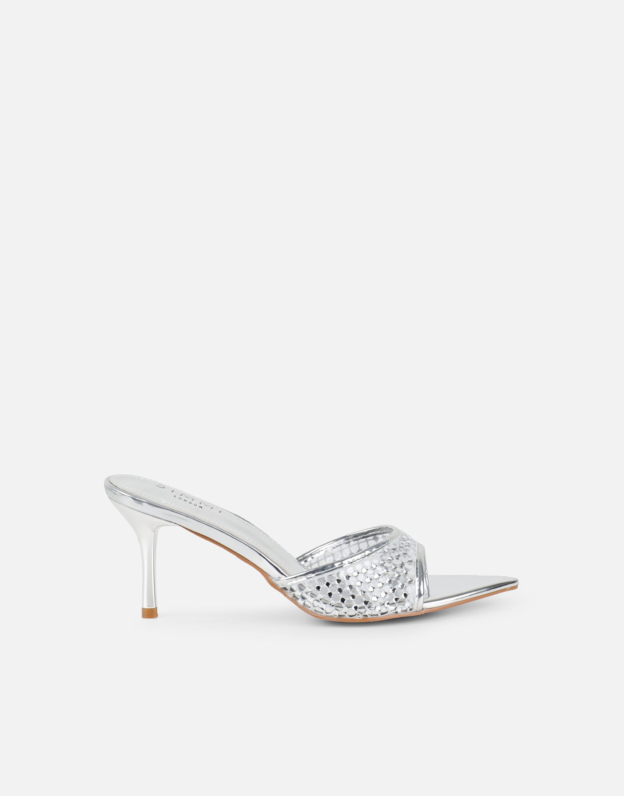 Simmi Silver Diamante Mesh Mules
