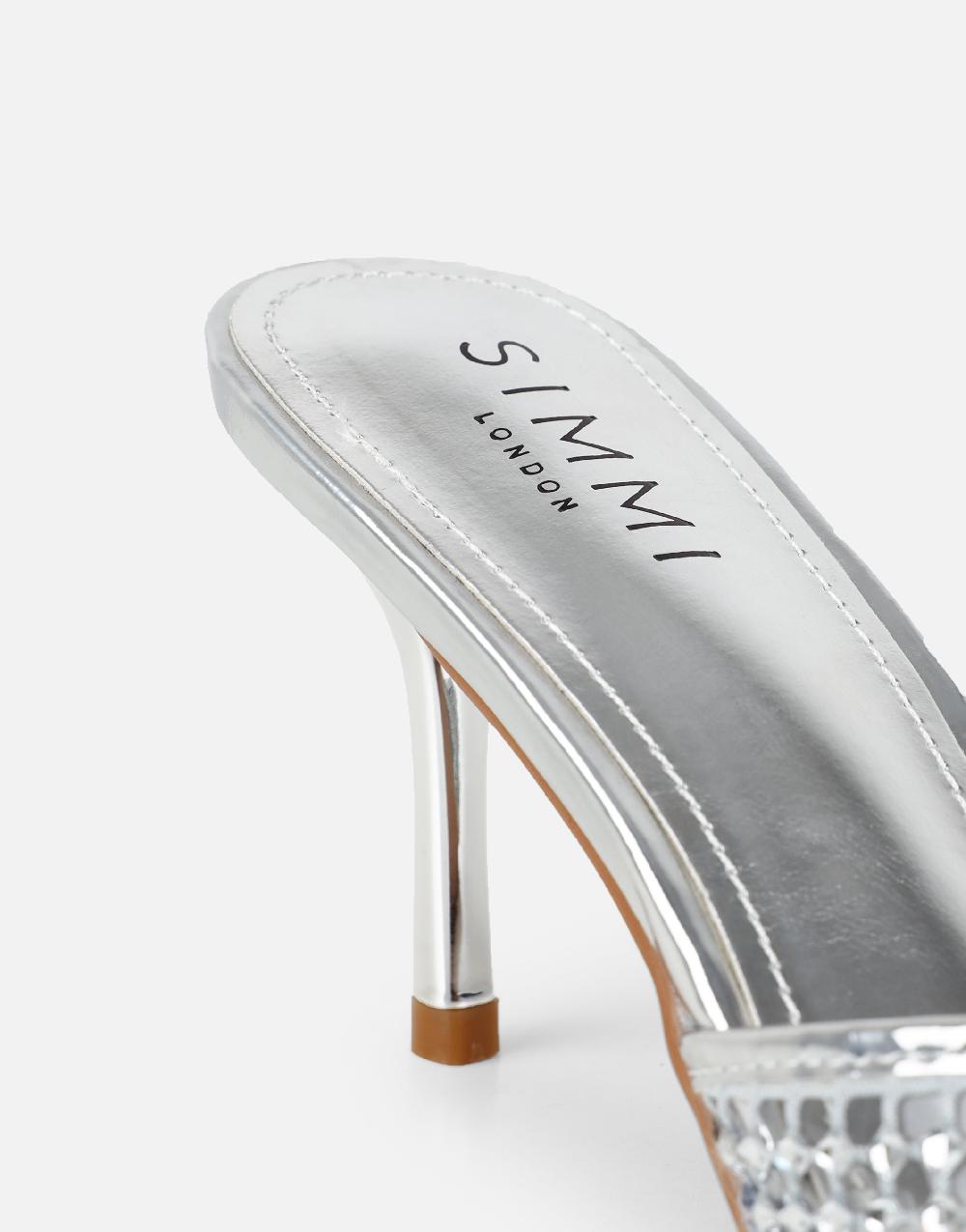 Simmi Silver Diamante Mesh Mules