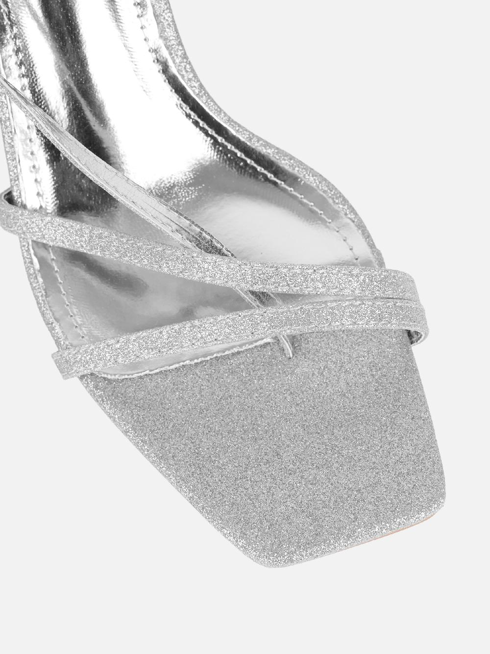 Simmi Silver Glitter Strappy Heeled Sandals