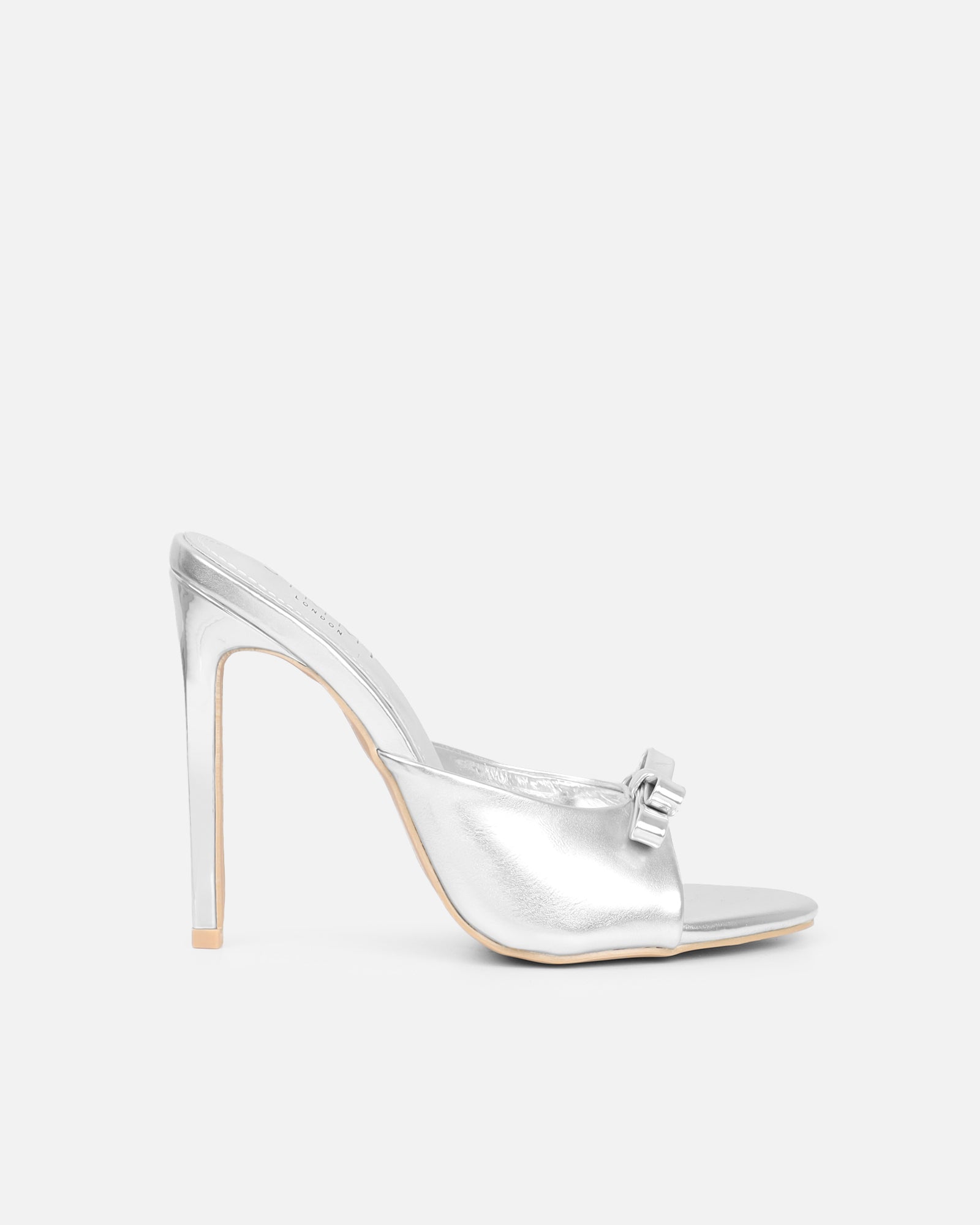 Simmi Silver Metallic Bow Detailed Heeled Mules