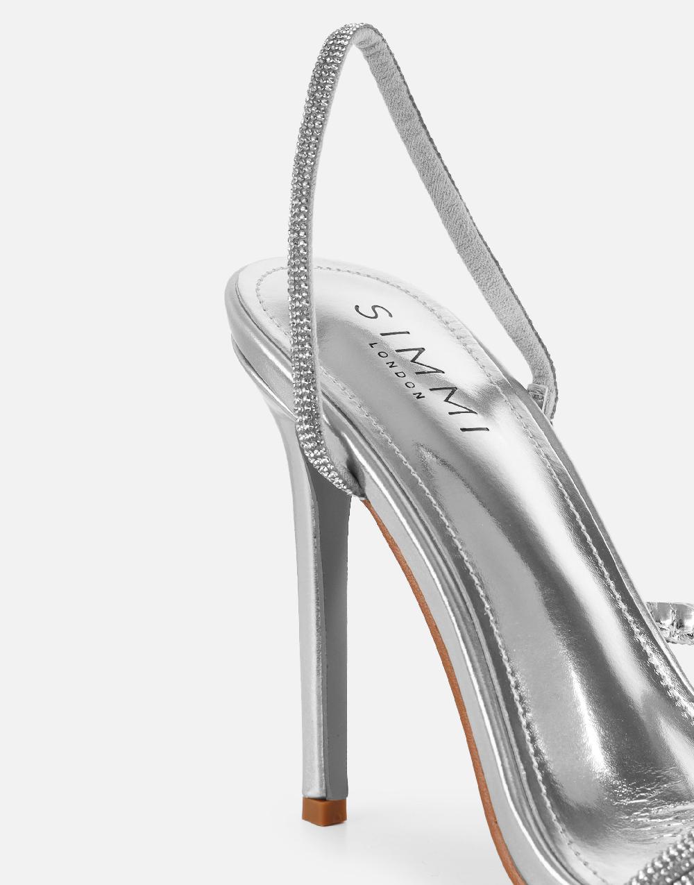Simmi Silver Metallic Diamante Slingback Heels
