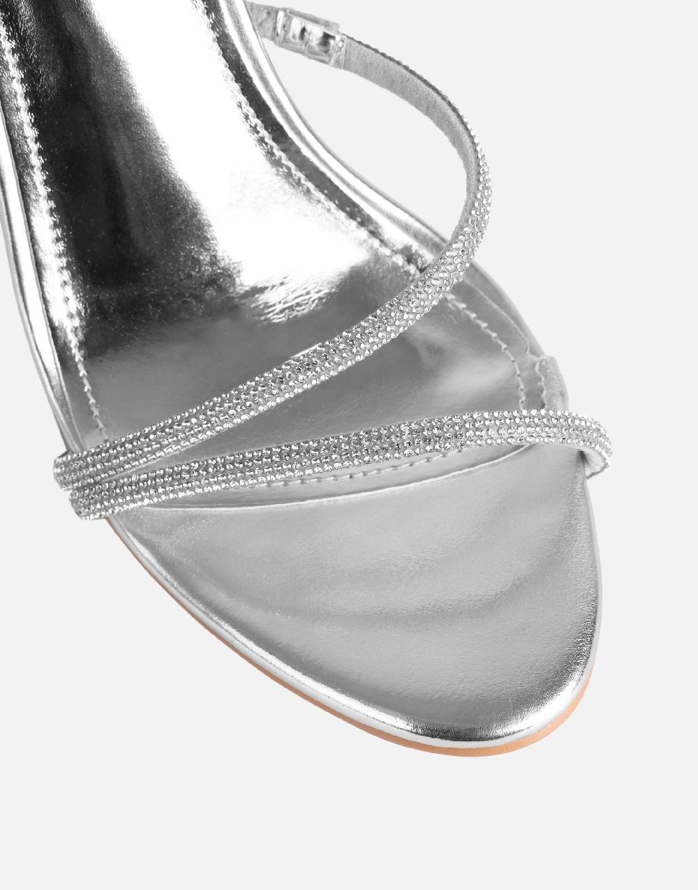 Simmi Silver Metallic Diamante Slingback Heels