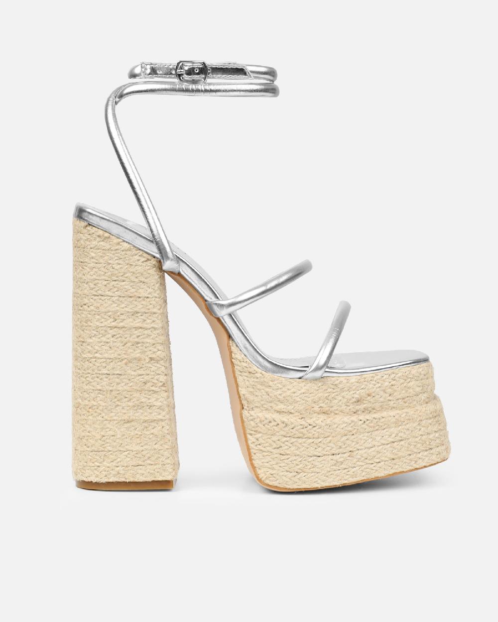 Simmi Silver Metallic Platform Espadrille Sandals