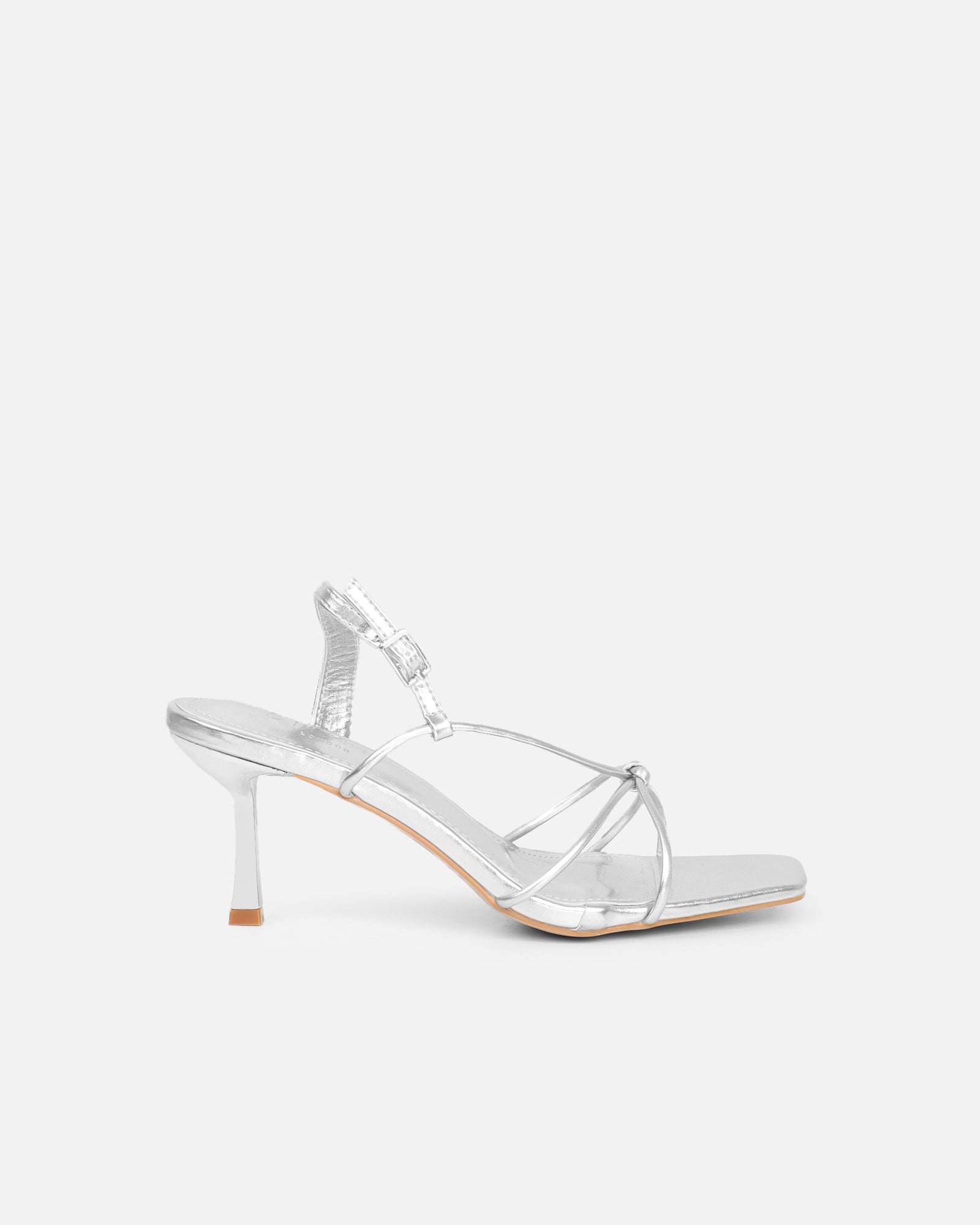 Simmi Silver Metallic Strappy Knot Heeled Sandals