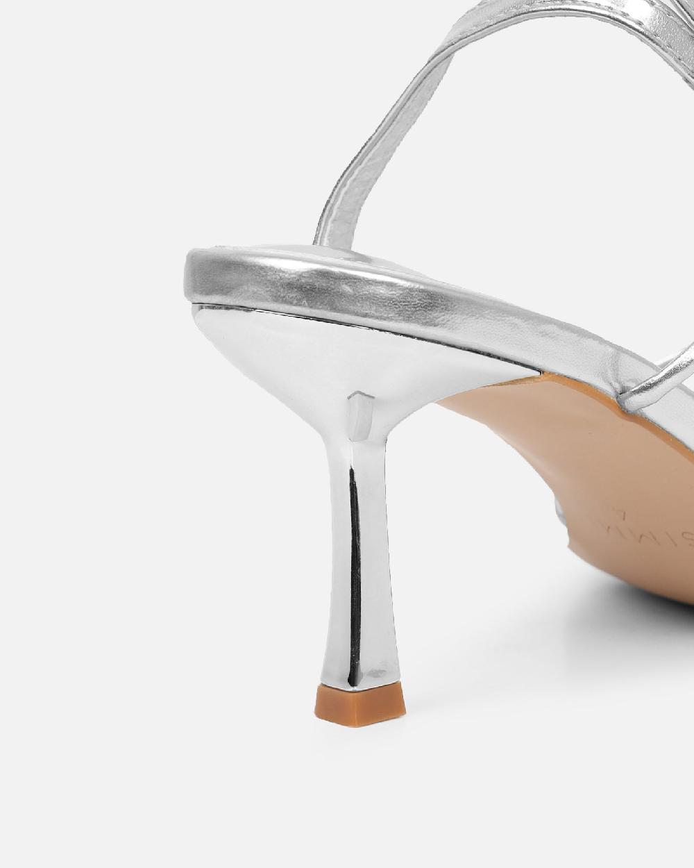 Simmi Silver Metallic Strappy Knot Heeled Sandals