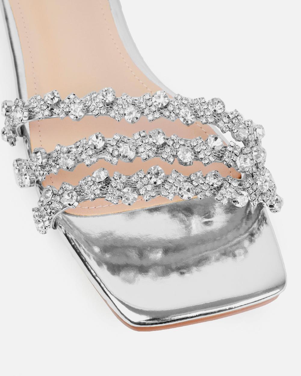 Simmi Silver Mirror Diamante Flat Sandals