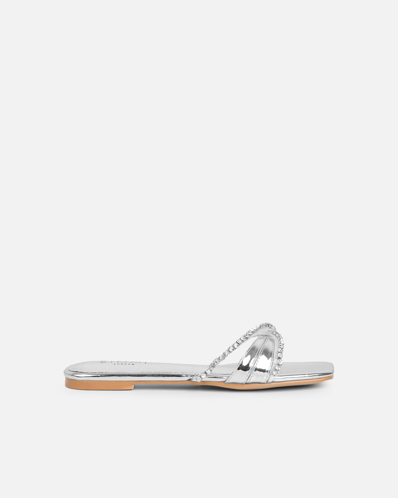 Simmi Silver Mirror Diamante Flat Sandals