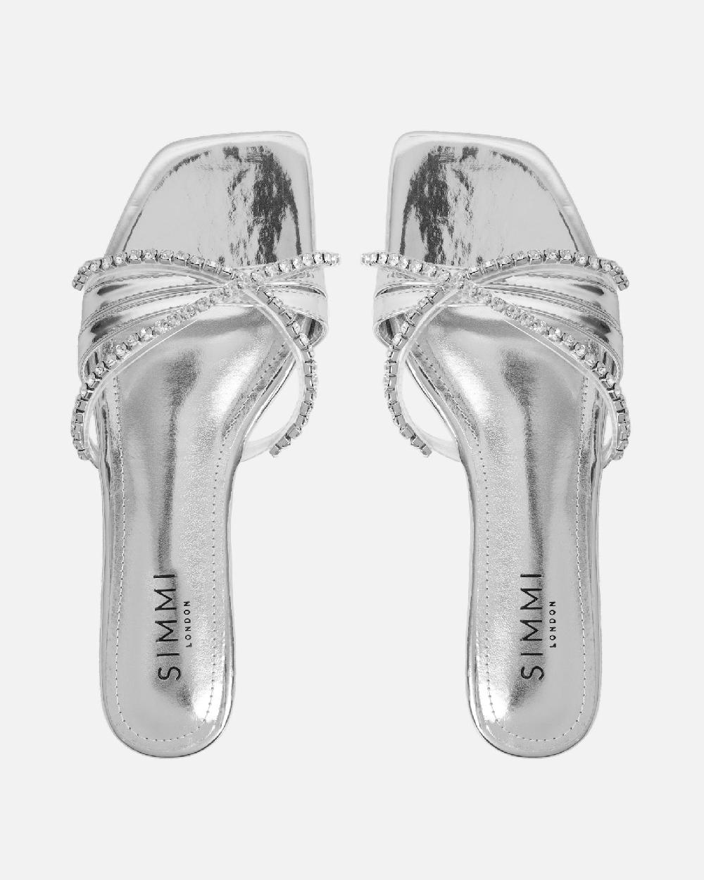 Simmi Silver Mirror Diamante Flat Sandals