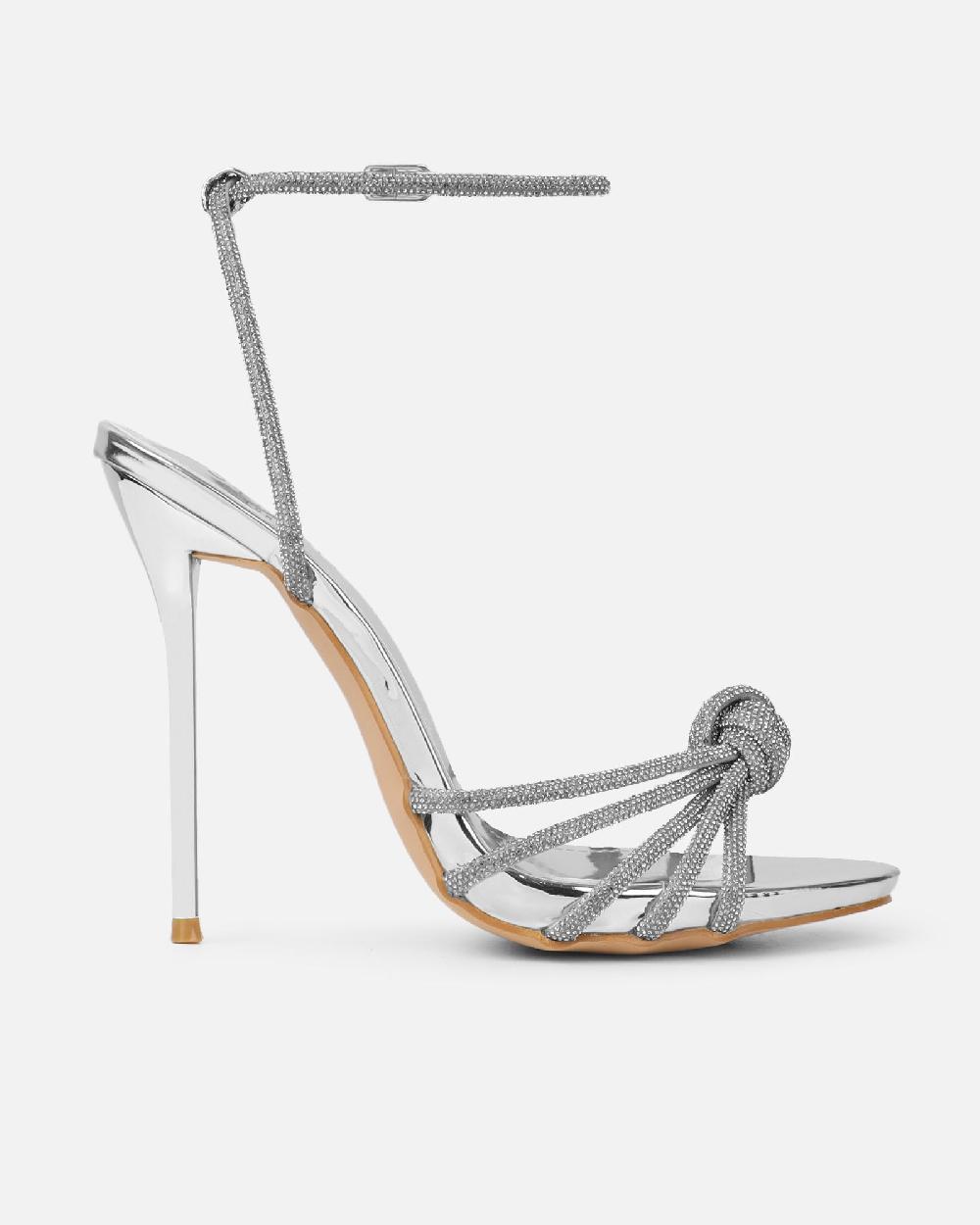 Simmi Silver Mirror Diamante Heeled Sandals