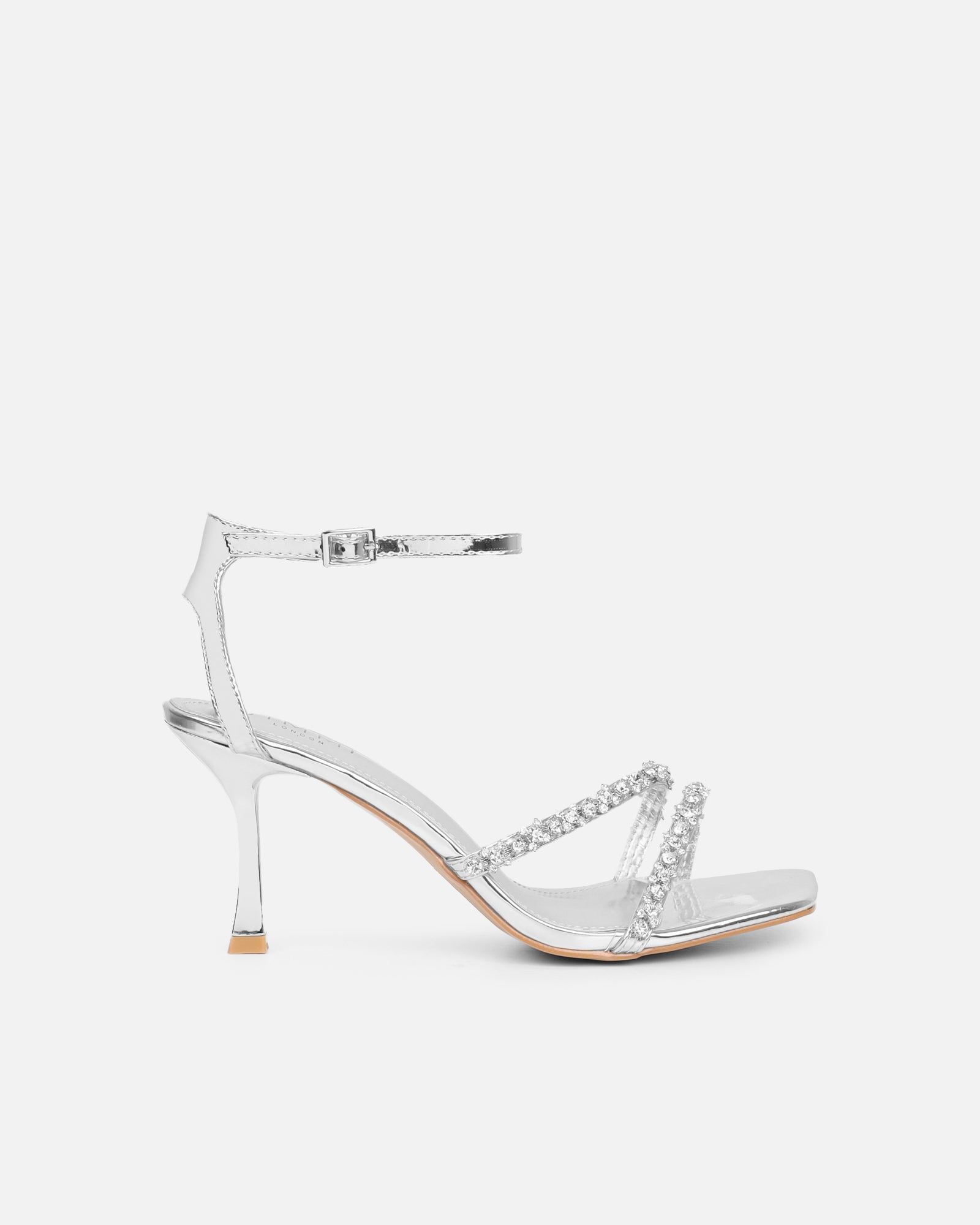 Simmi Silver Mirror Diamante Heeled Sandals