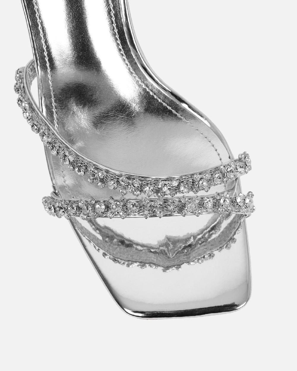 Simmi Silver Mirror Diamante Heeled Sandals
