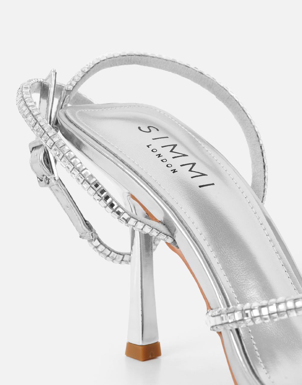 Simmi Silver Mirror Diamante Heeled Sandals