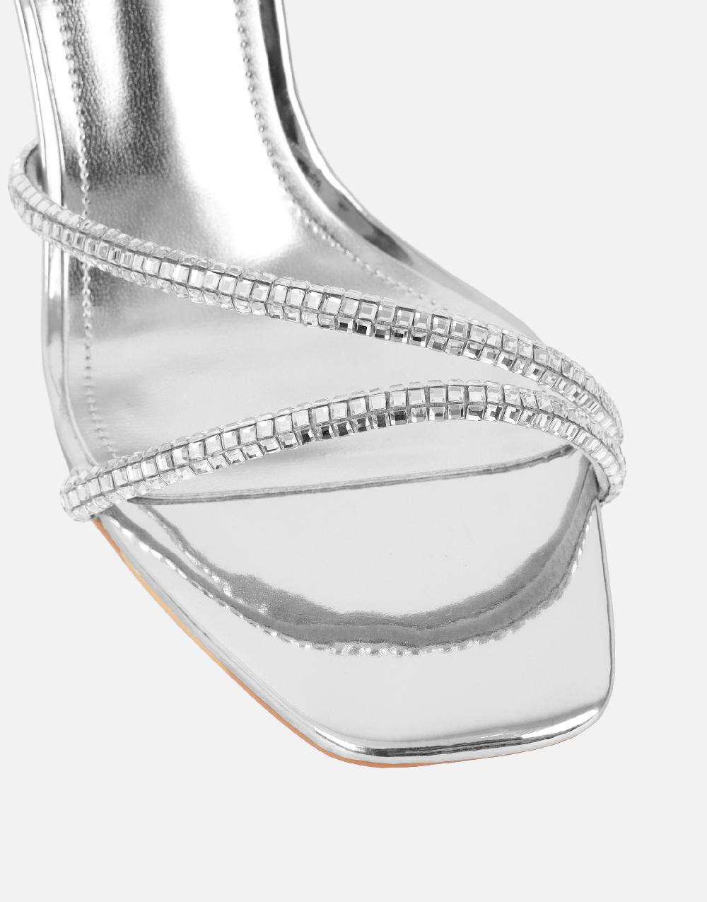 Simmi Silver Mirror Diamante Heeled Sandals
