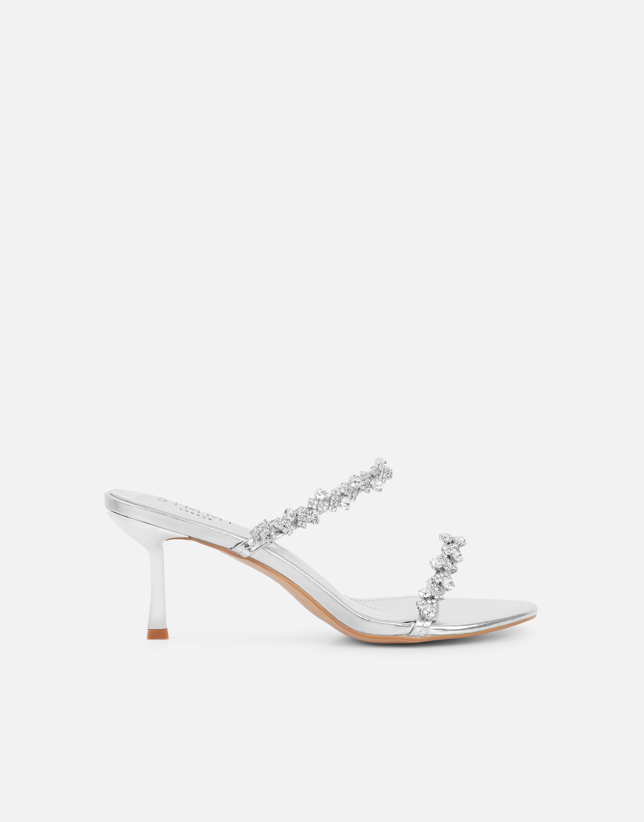 Simmi Silver Mirror Diamante Mules