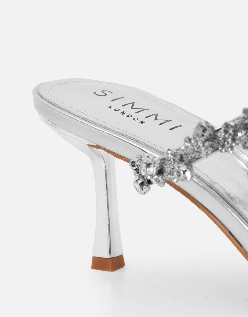 Simmi Silver Mirror Diamante Mules