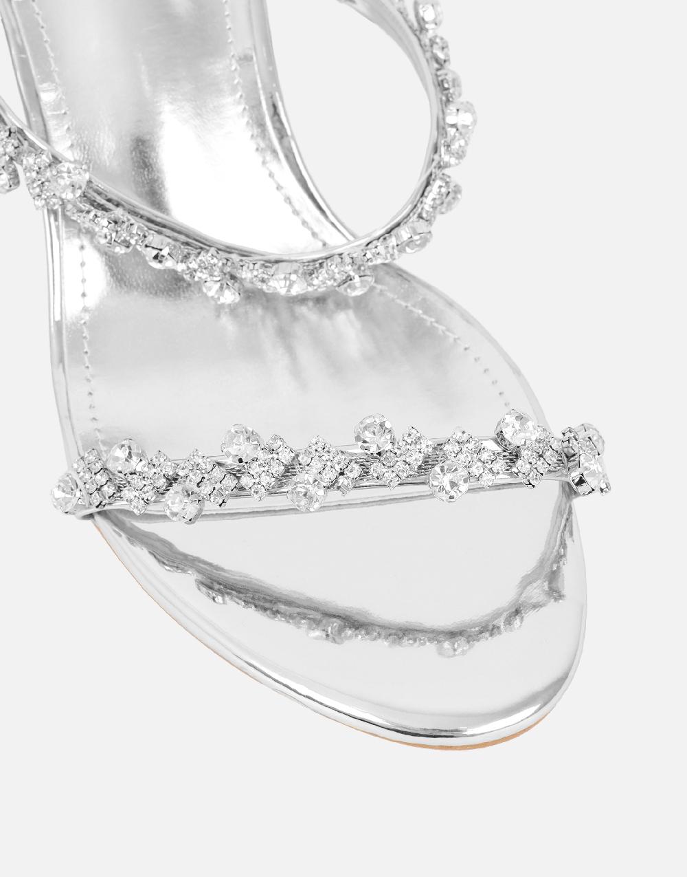 Simmi Silver Mirror Diamante Mules