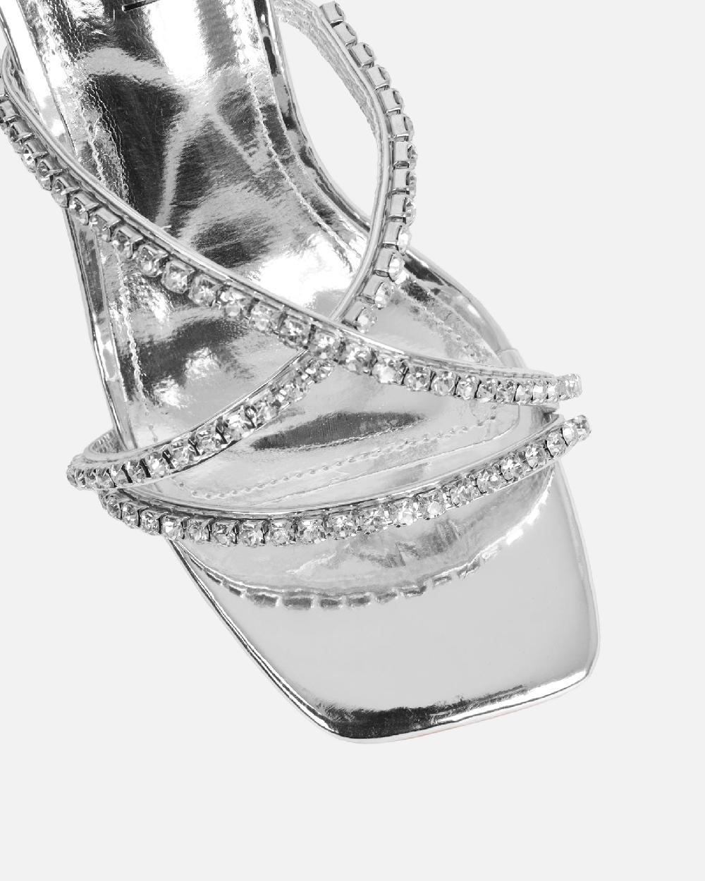 Simmi Silver Mirror Diamante Mules