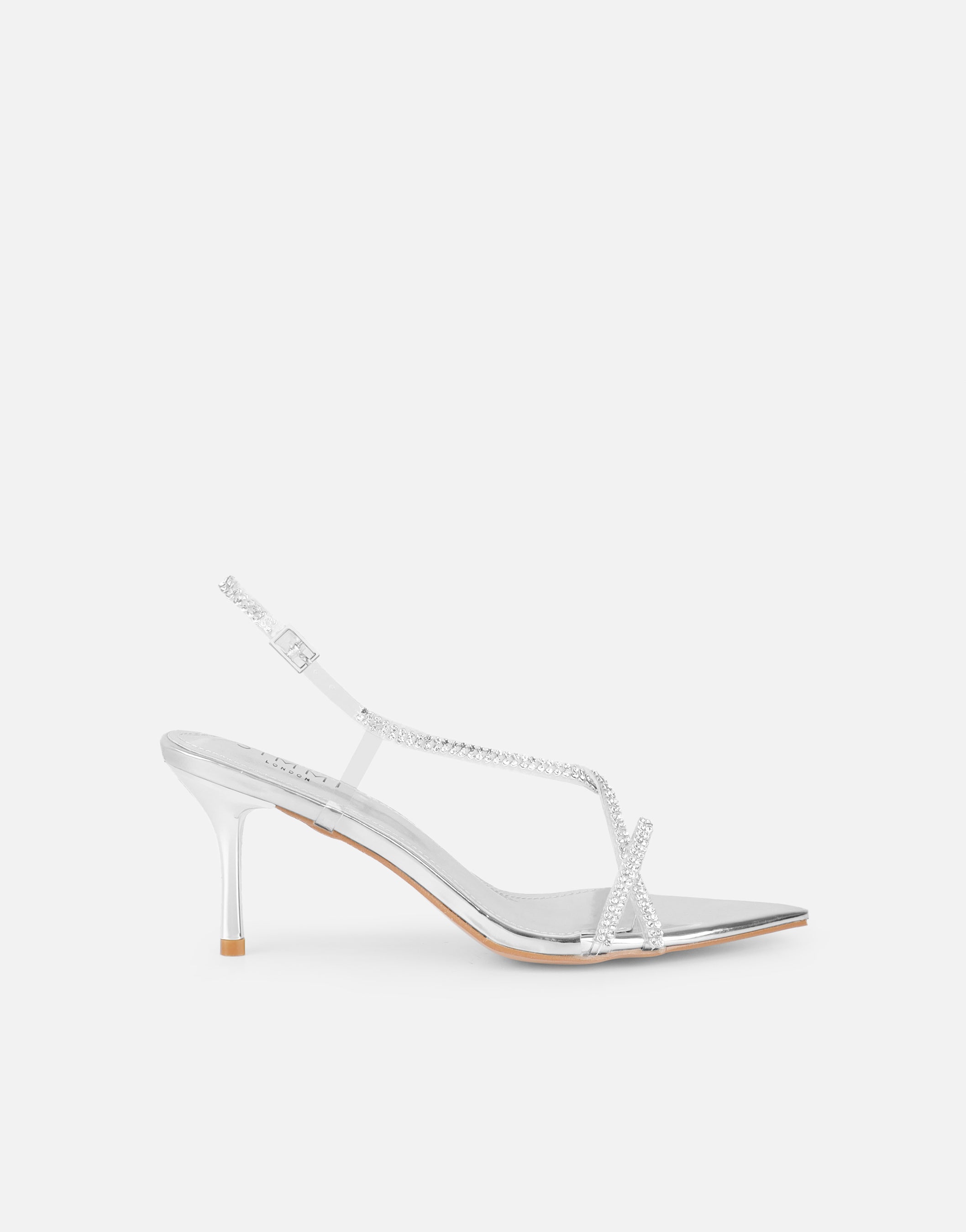 Simmi Silver Mirror Diamante Slingback Heels