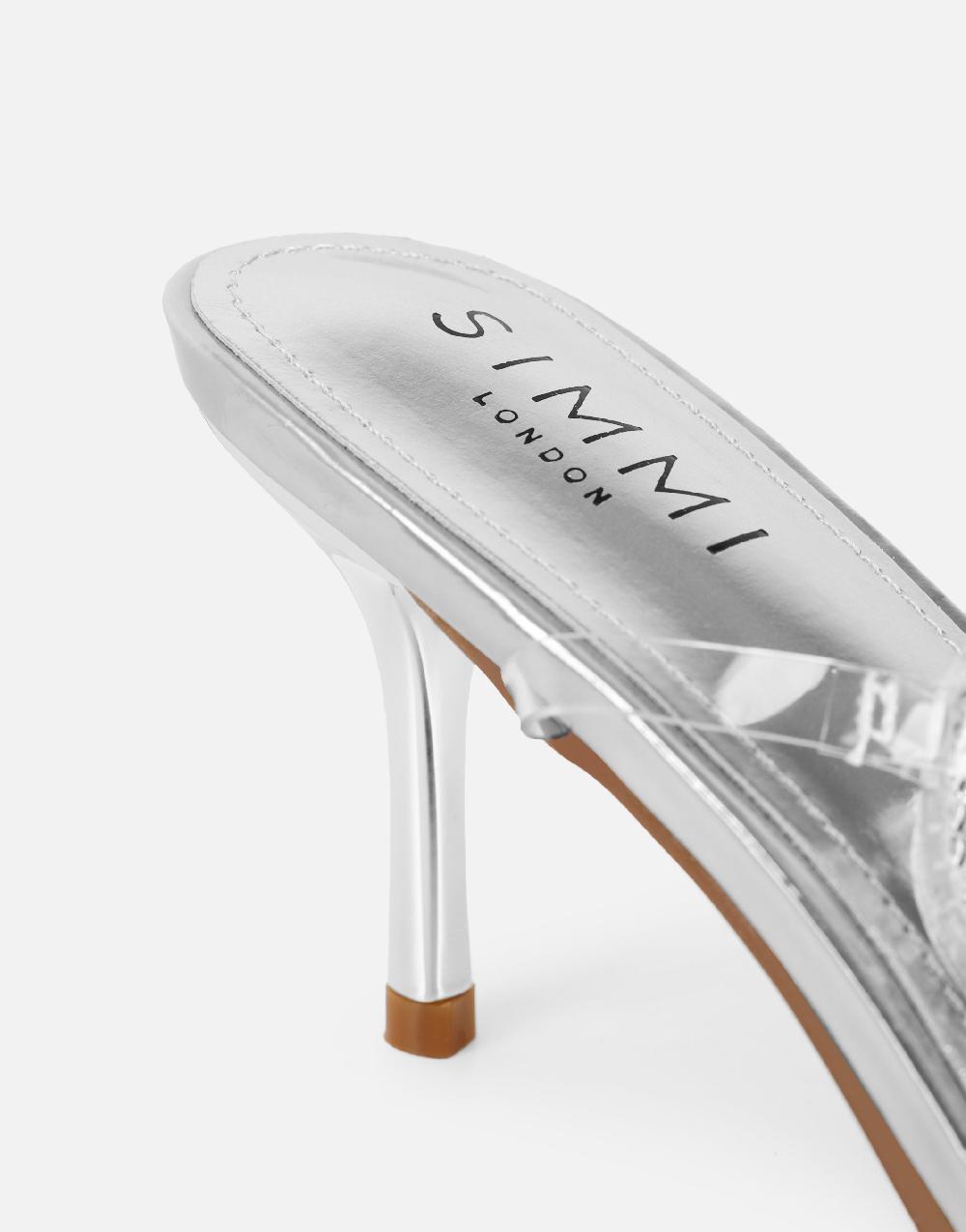 Simmi Silver Mirror Diamante Slingback Heels