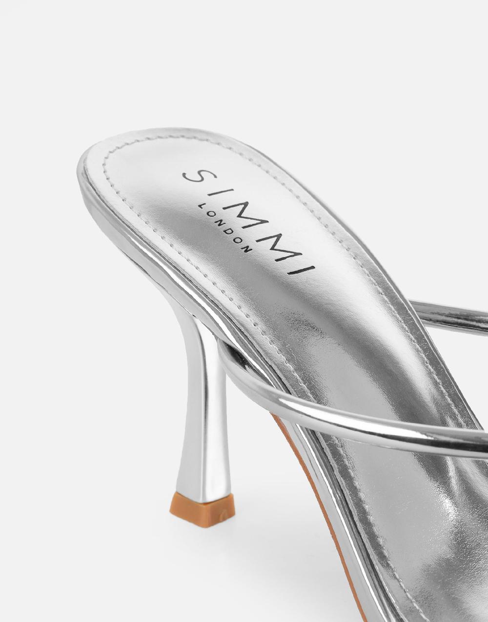 Simmi Silver Mirror Diamante Toe Detail Mules
