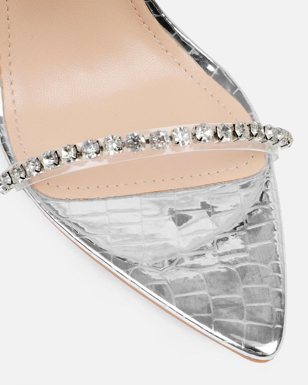 Simmi Silver Mirror Faux Snake Diamante Heels