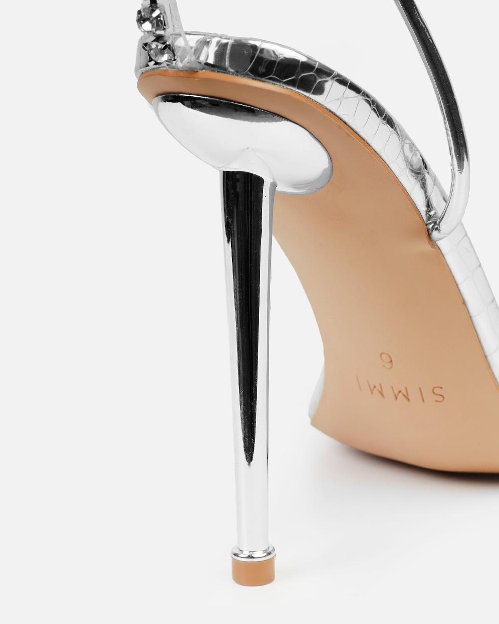 Simmi Silver Mirror Faux Snake Diamante Heels