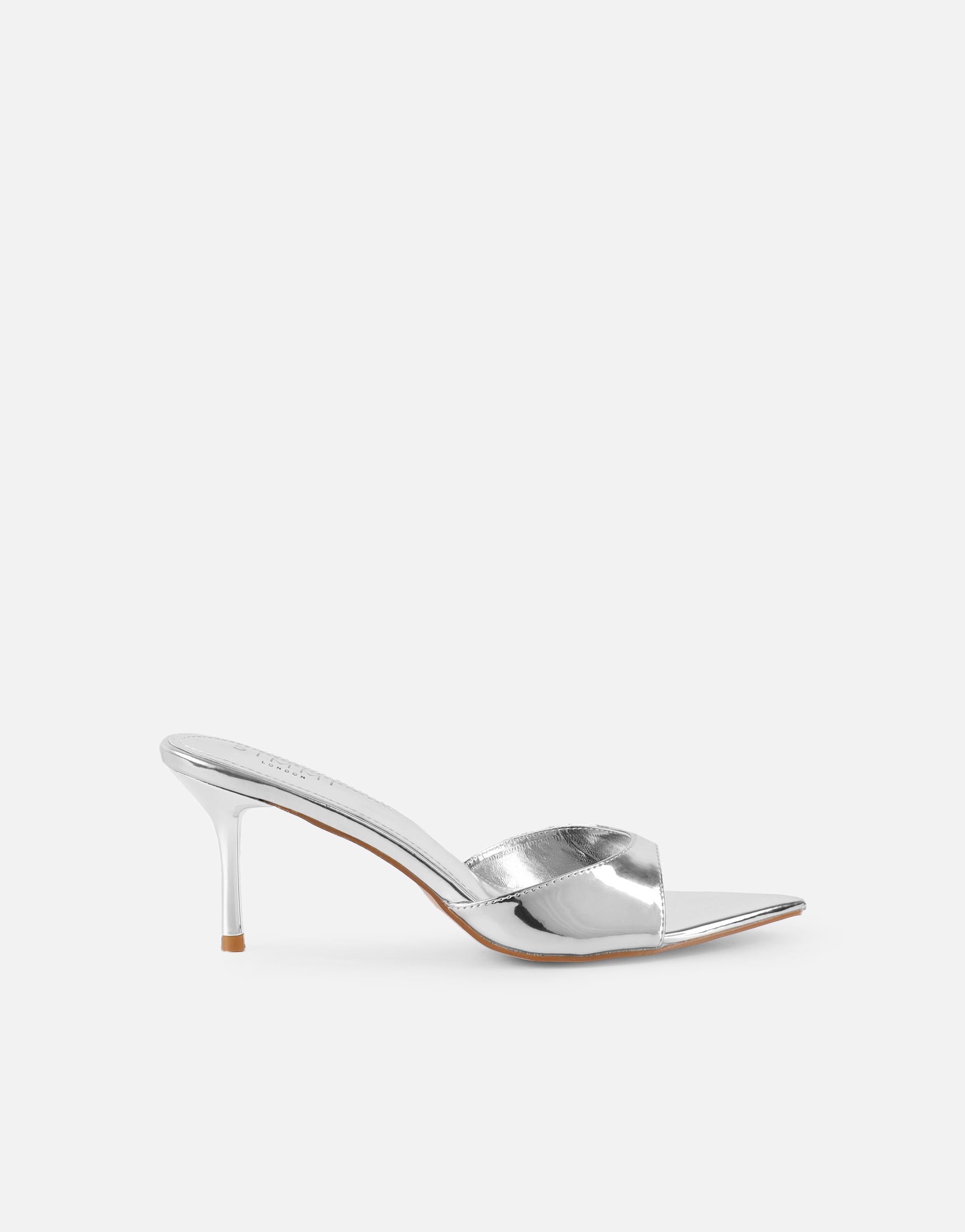 Simmi Silver Mirror Peep Toe Heeled Sandals