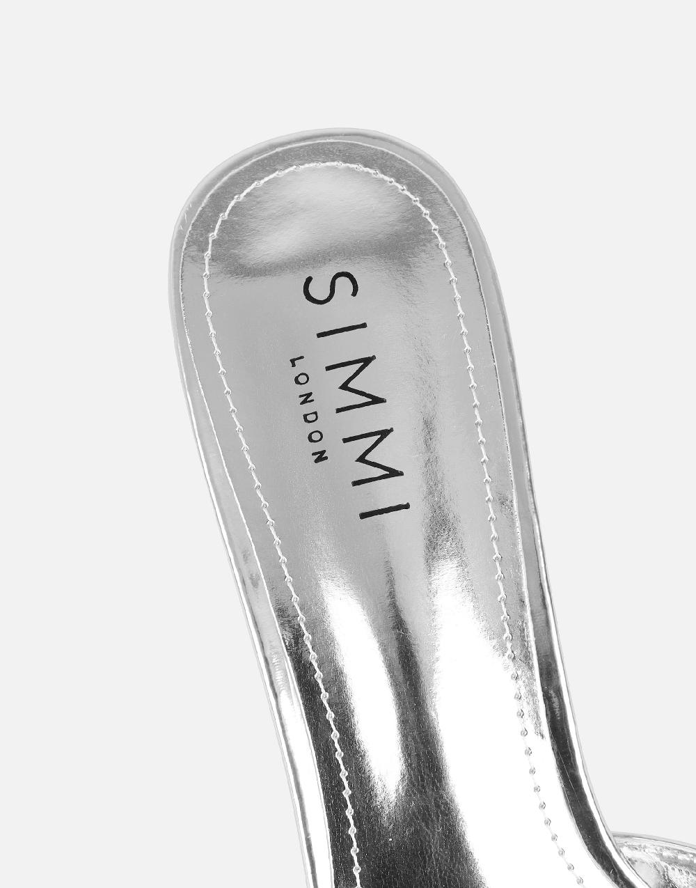 Simmi Silver Mirror Peep Toe Heeled Sandals