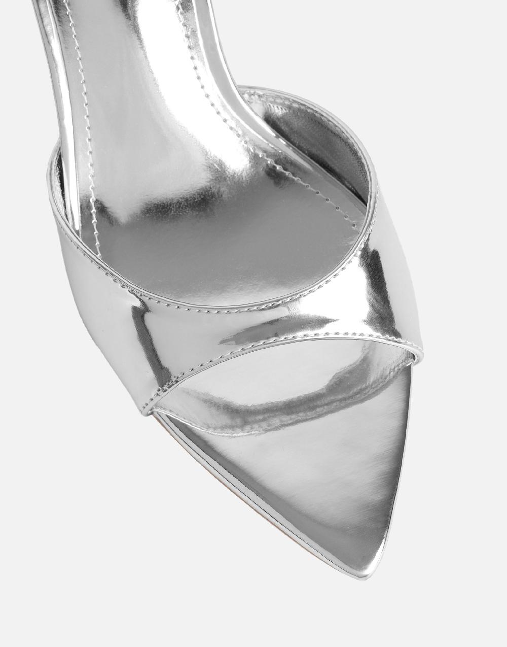 Simmi Silver Mirror Peep Toe Heeled Sandals