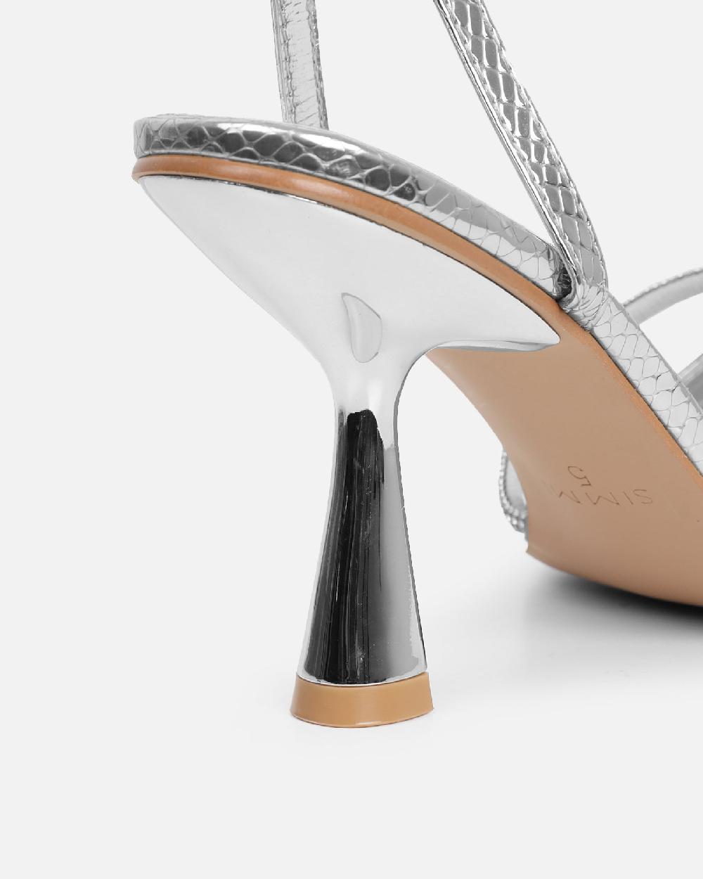 Simmi Silver Snake Diamante Heeled Sandals