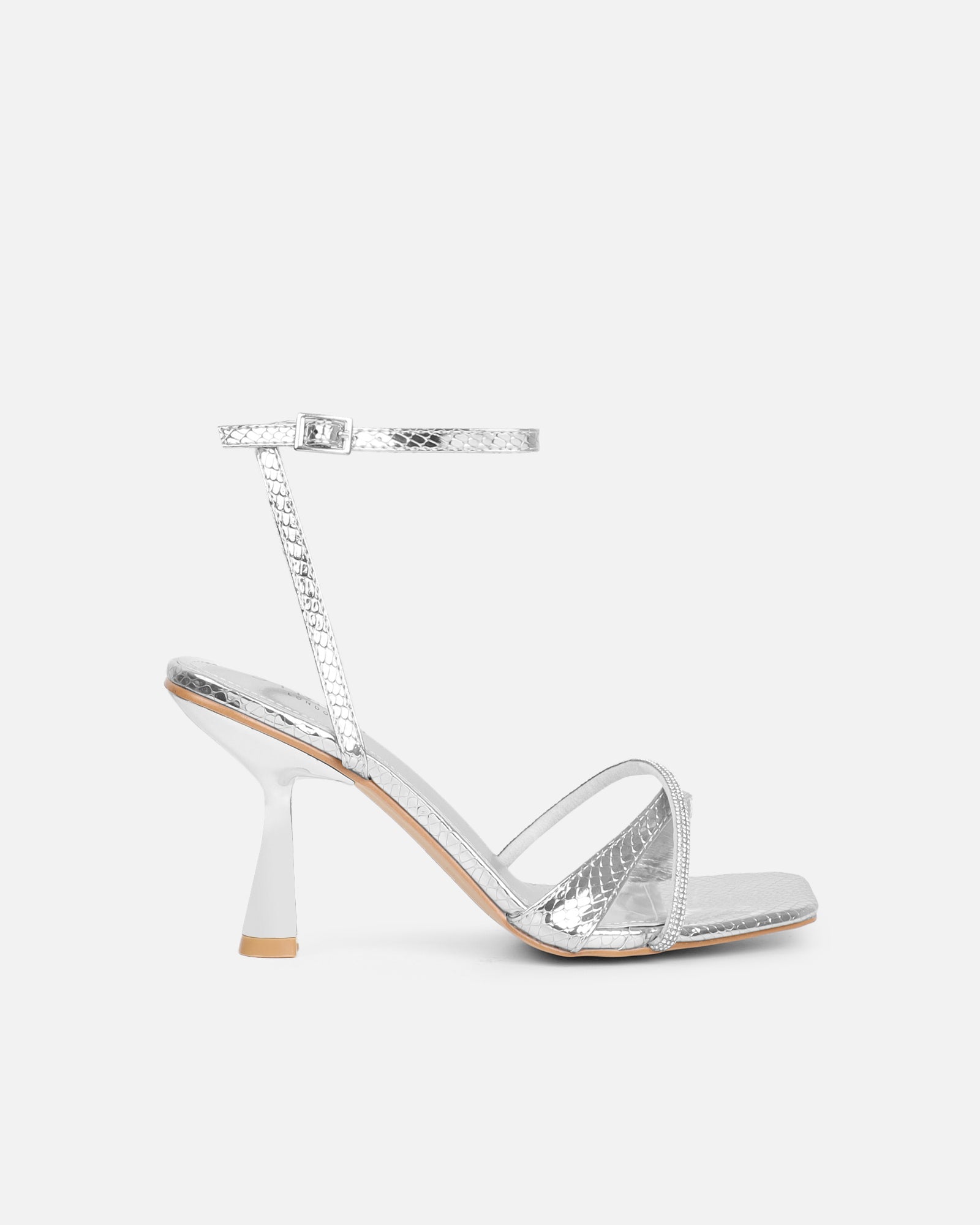 Simmi Silver Snake Diamante Heeled Sandals