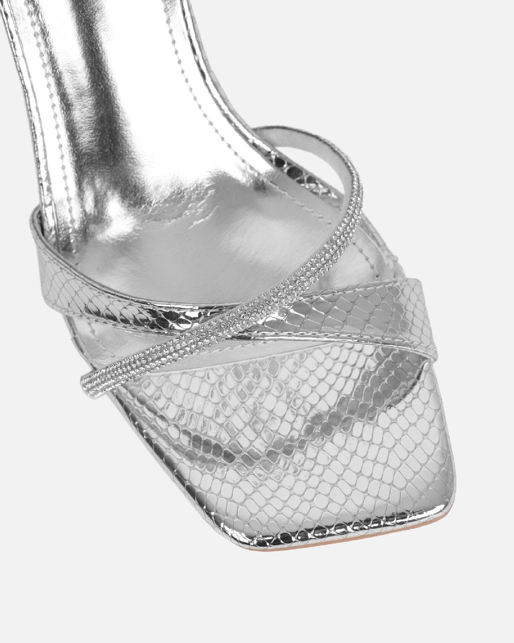 Simmi Silver Snake Diamante Heeled Sandals