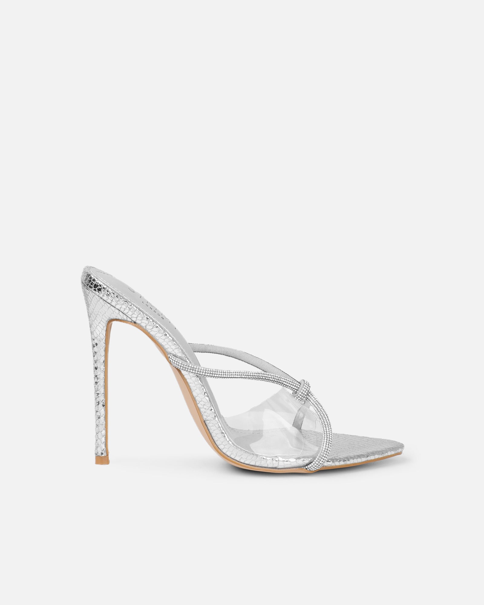 Simmi Silver Snake Effect Stiletto Mules