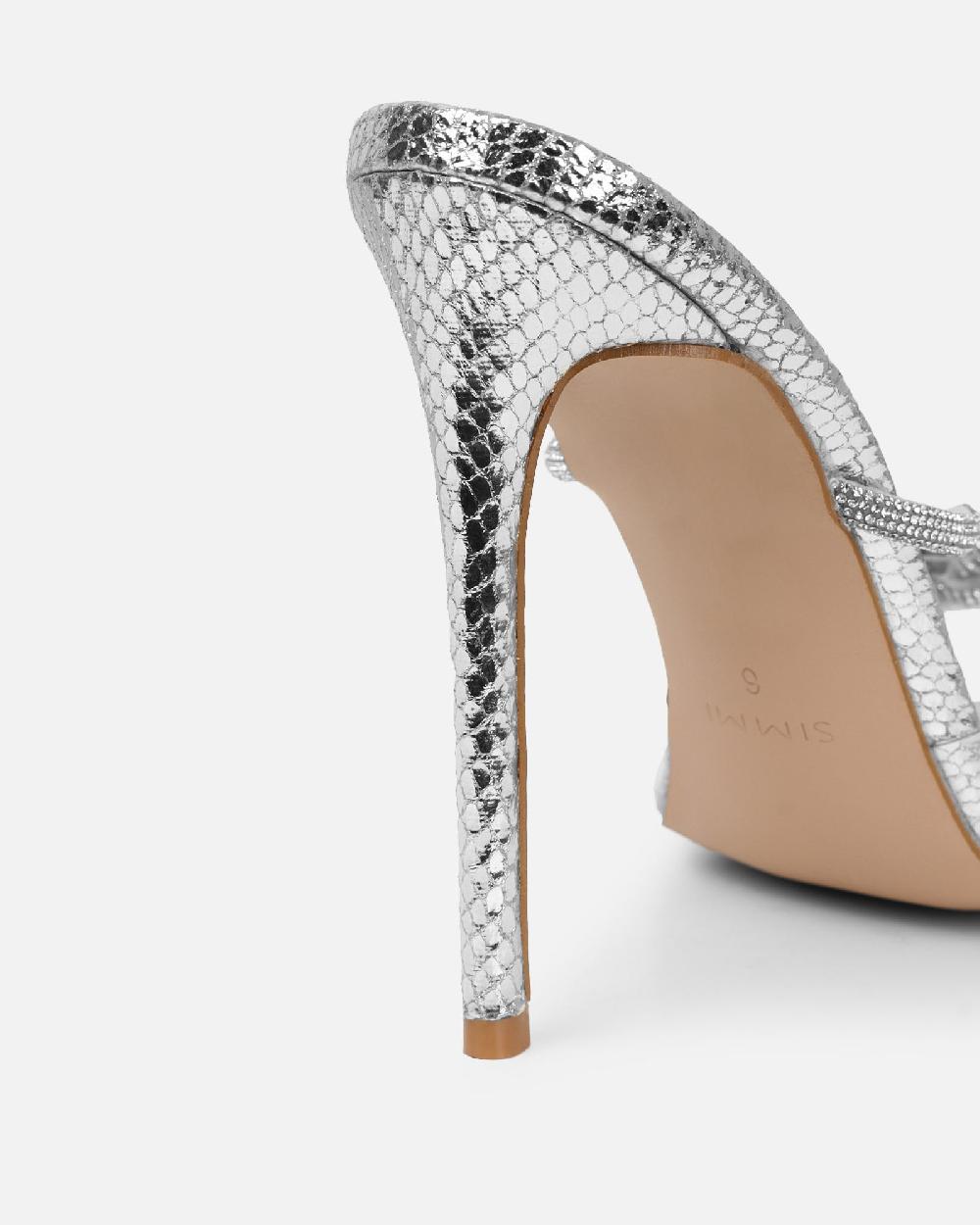 Simmi Silver Snake Effect Stiletto Mules