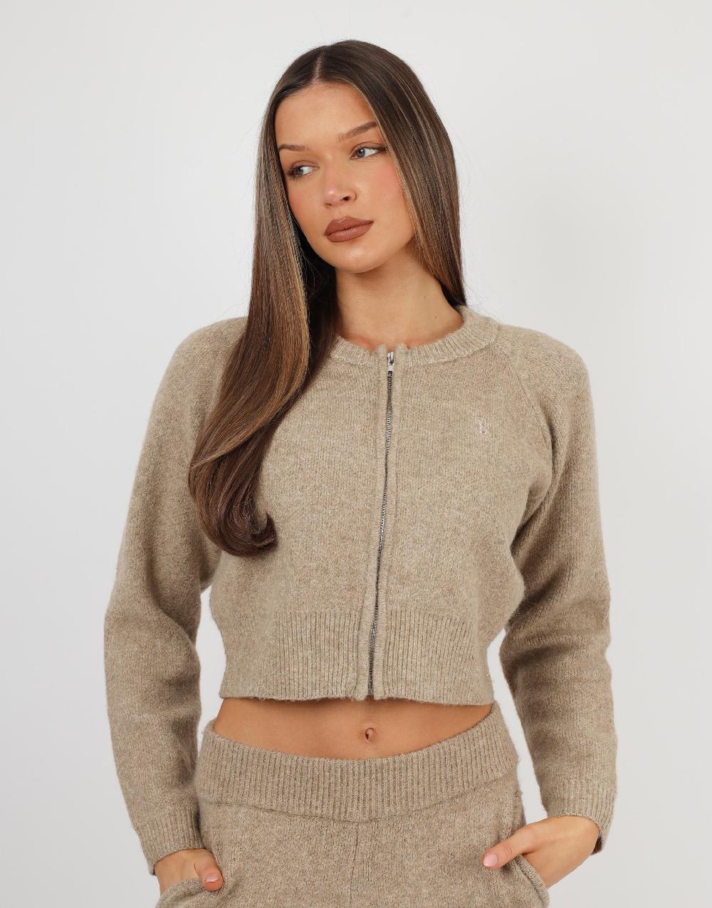Simmi Simmi Studios Bomber Knit Jacket In Oatmeal