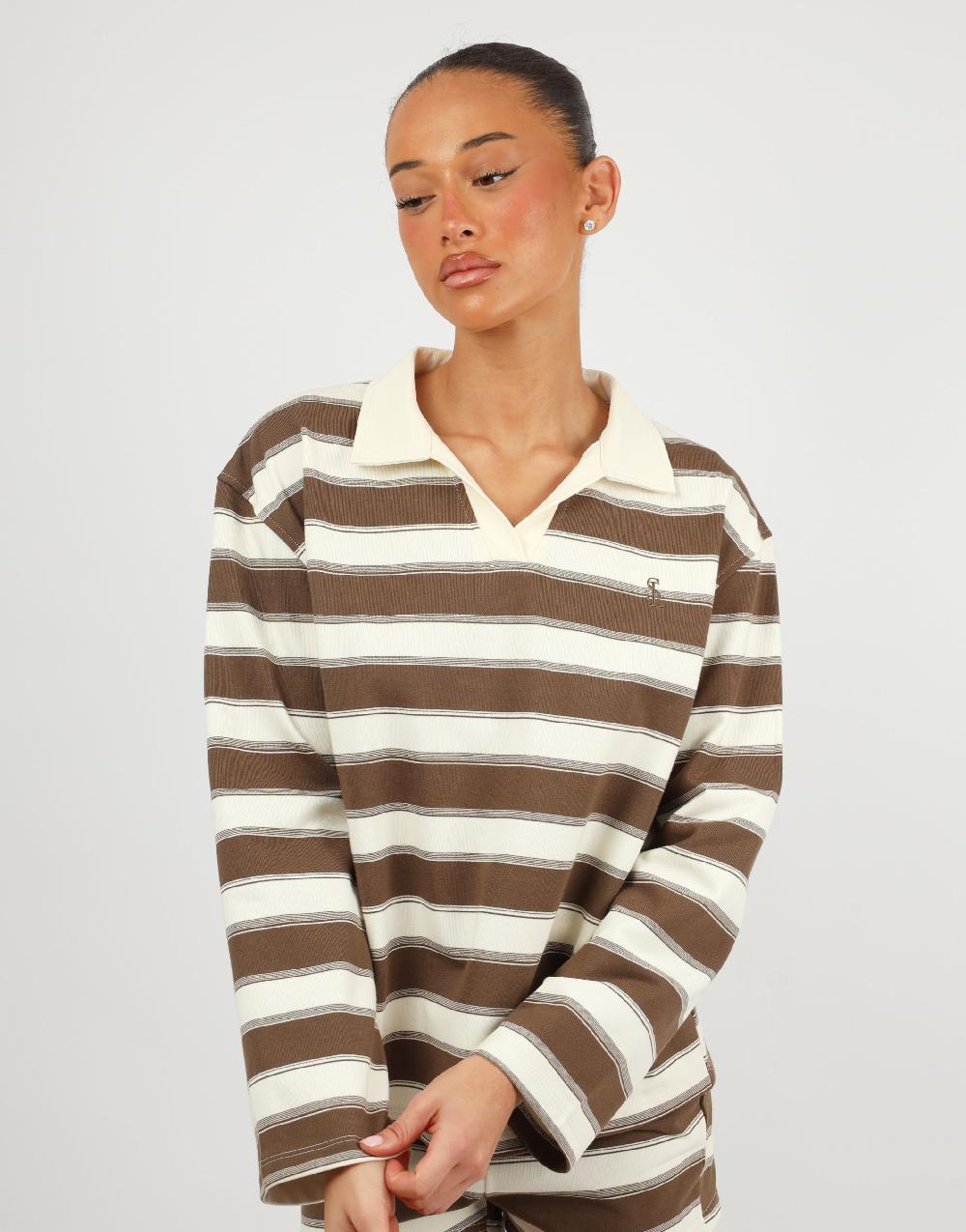 Simmi Simmi Studios Stripe Rugby Top In Brown