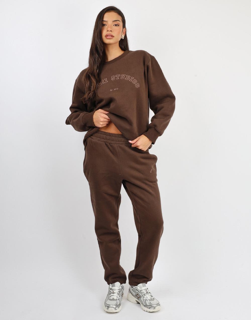 Simmi Simmi Studios Varsity Cuffed Jogger In Brown