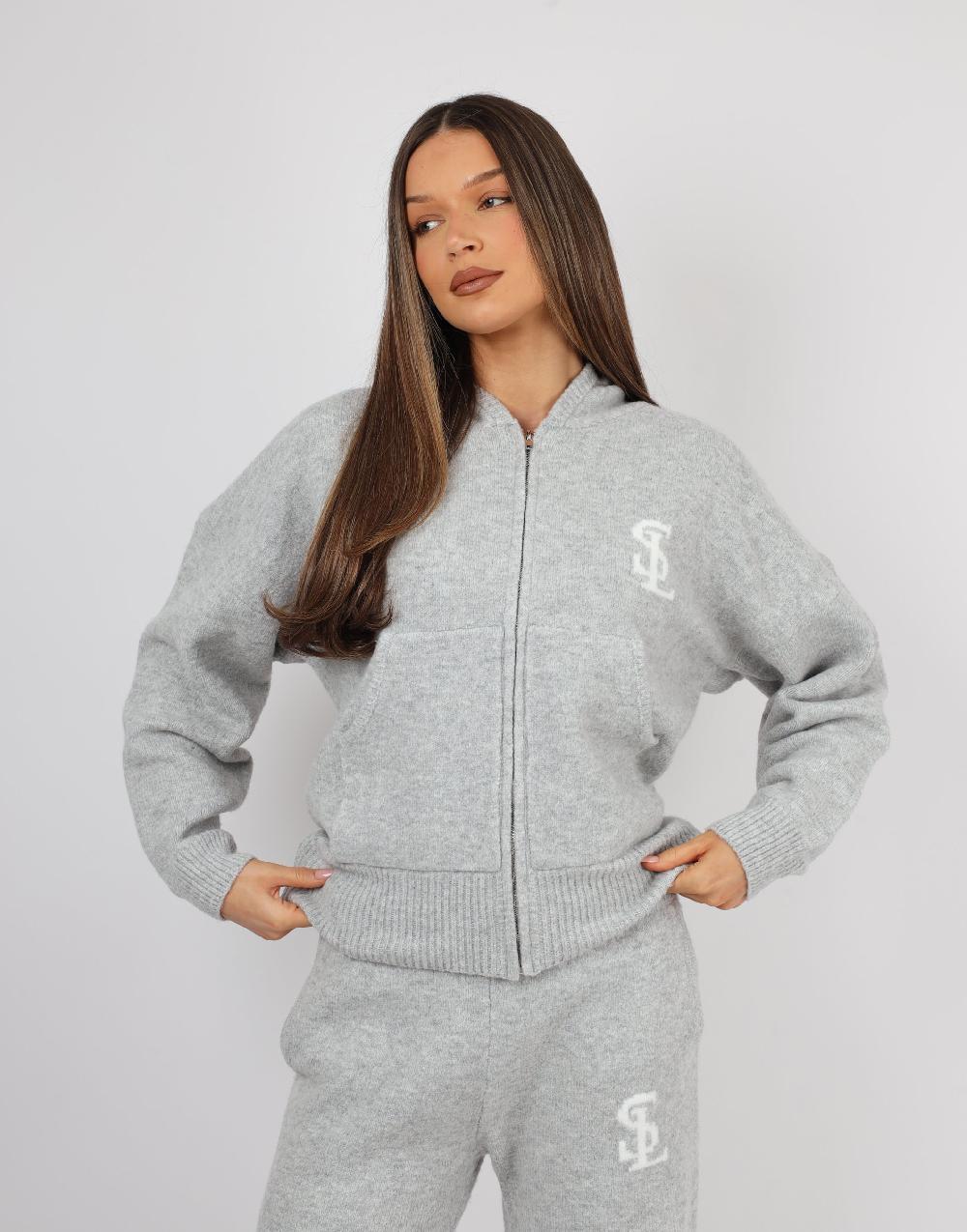simmi Simmi Studios Chunky Knit Hoodie In Light Grey