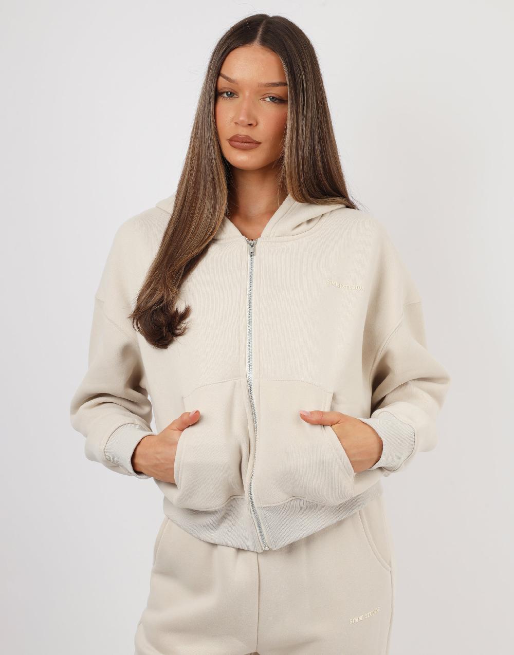 Simmi Simmi Studios Essentials Zip Hoodie In Light Beige