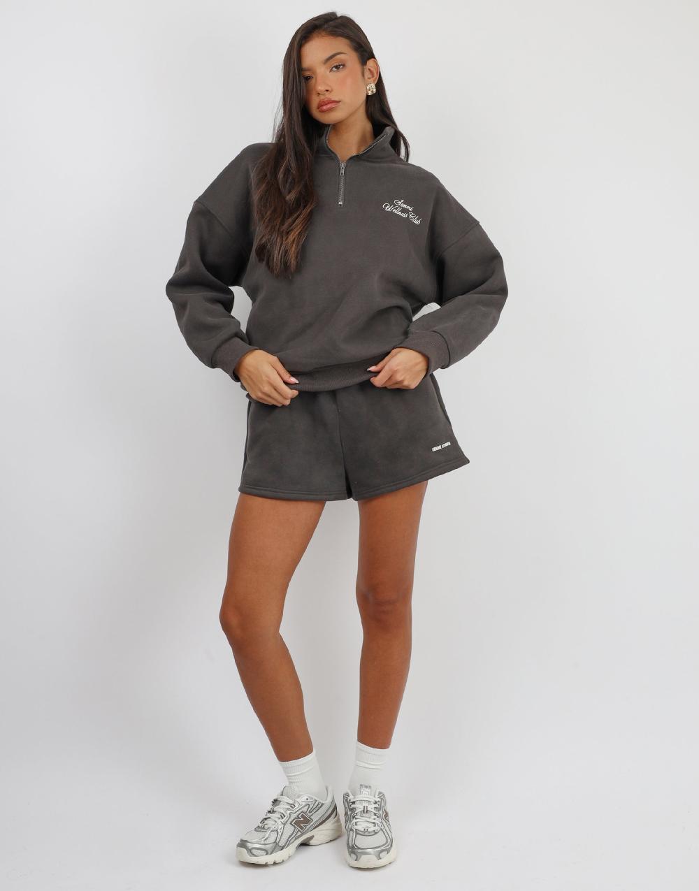 Simmi Simmi Studios Half Zip Slogan Sweatshirt In Slate