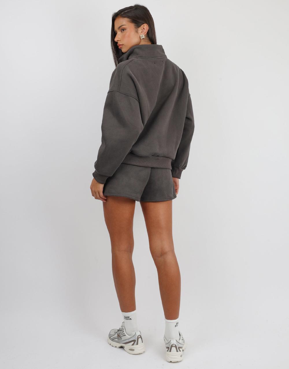 Simmi Simmi Studios Half Zip Slogan Sweatshirt In Slate