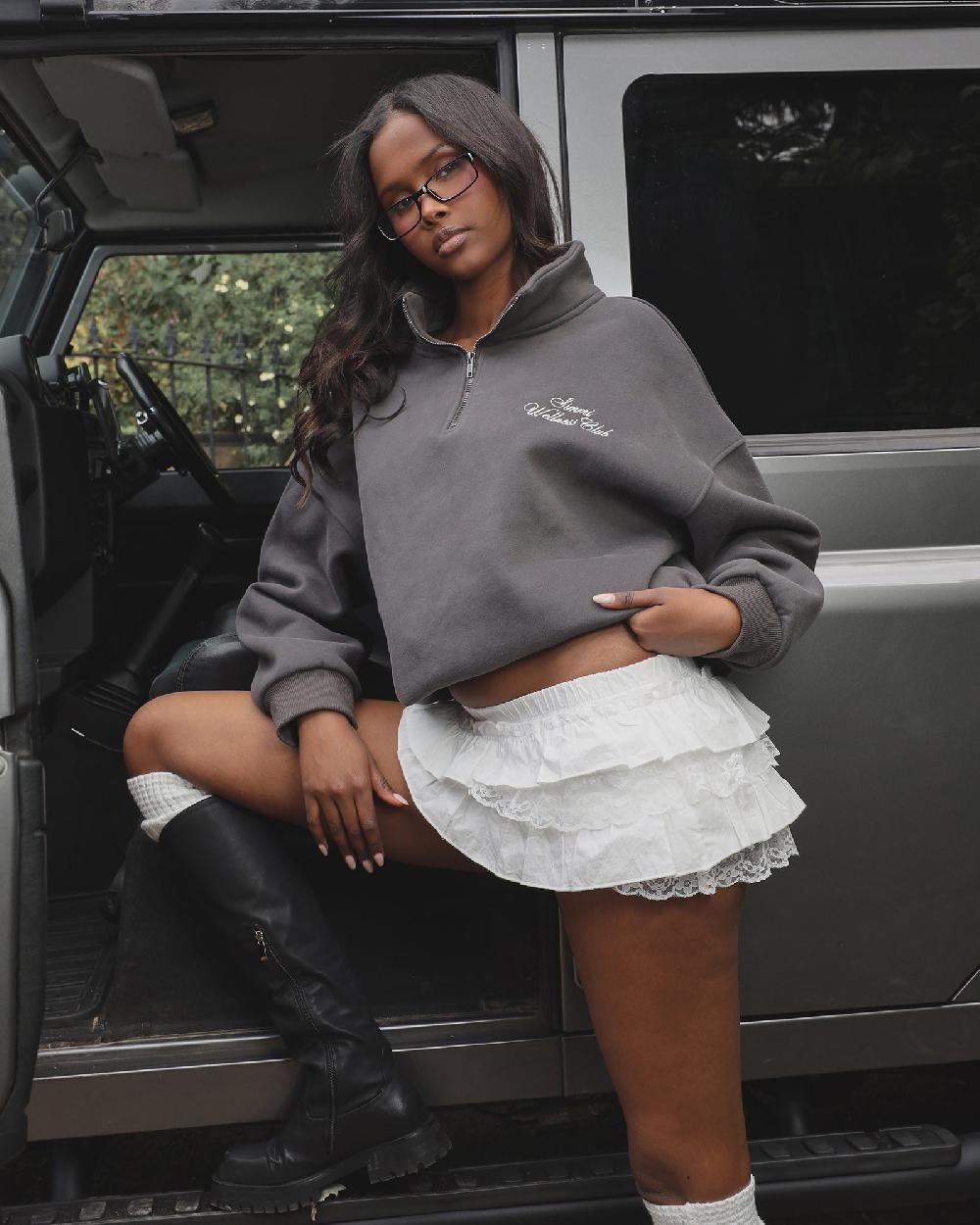 simmi Simmi Studios Half Zip Slogan Sweatshirt in Slate