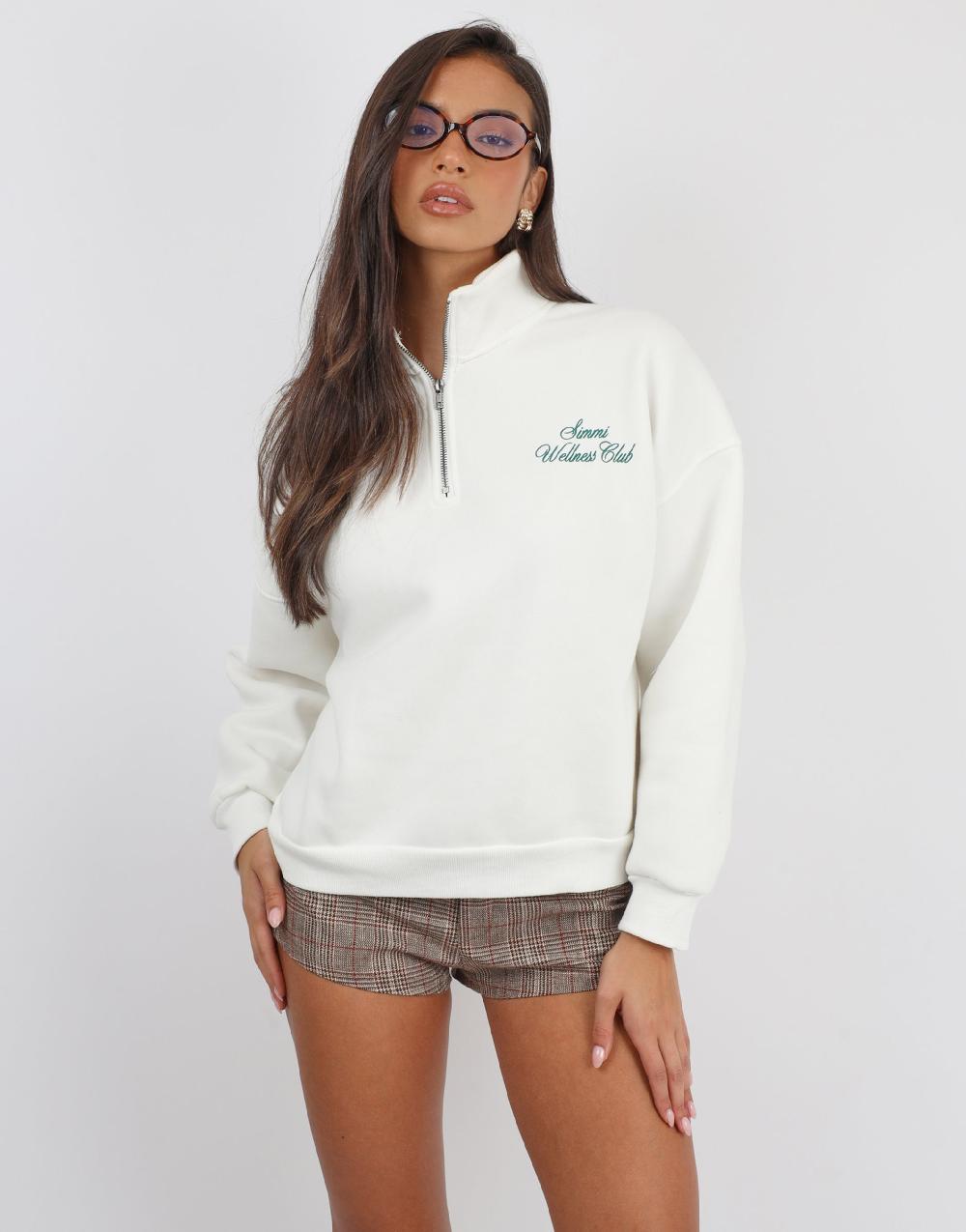 simmi Simmi Studios Half Zip Slogan Sweatshirt in White