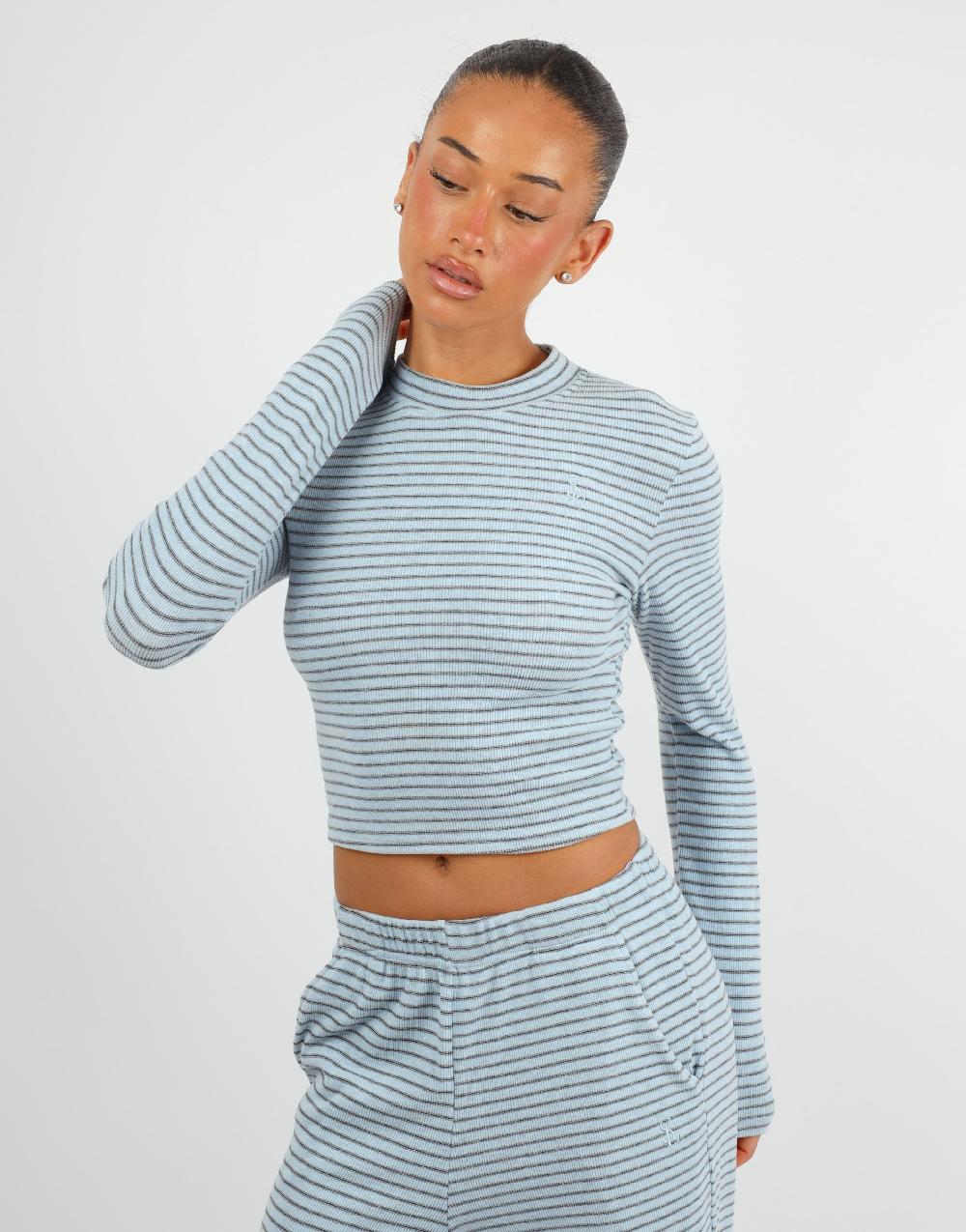 Simmi Simmi Studios Soft Stripe Fine Ribbed Long Sleeve Top In Blue