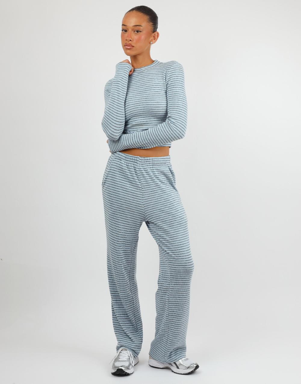 Simmi Simmi Studios Soft Stripe Fine Ribbed Long Sleeve Top In Blue