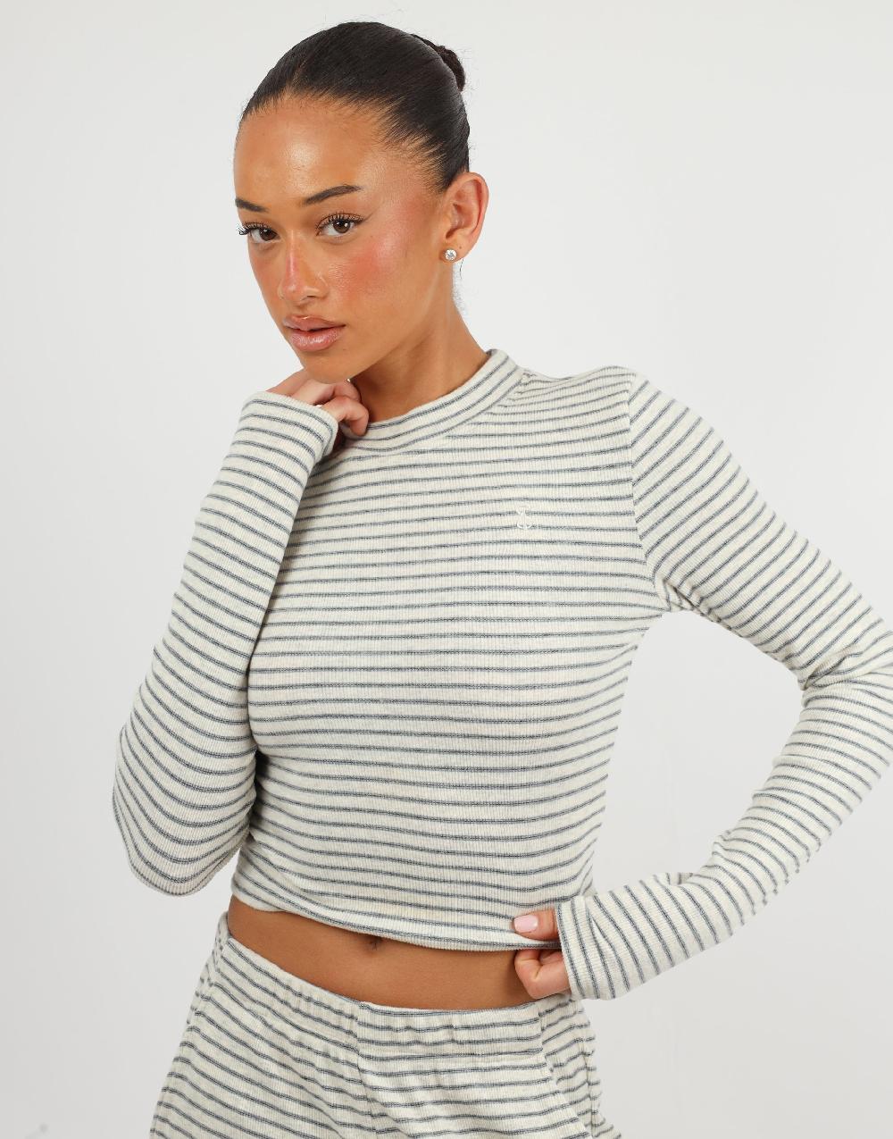 Simmi Simmi Studios Soft Stripe Fine Ribbed Long Sleeve Top In Cream