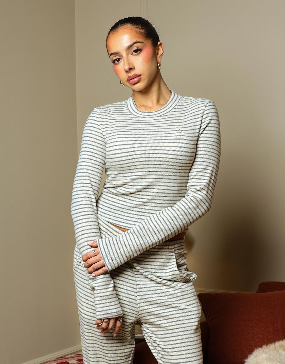 simmi Simmi Studios Soft Stripe Fine Ribbed Long Sleeve Top In Cream